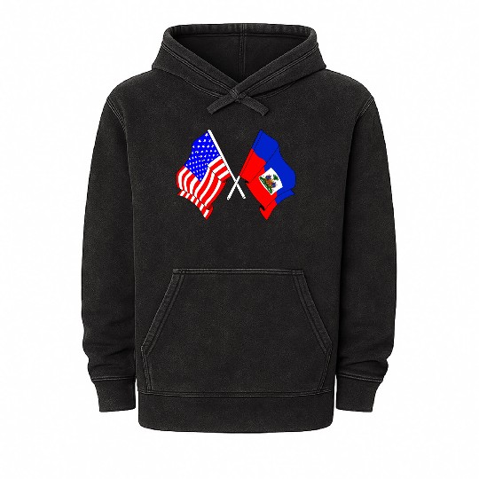 USA flag USA, Haiti flag Mineral Wash Hoodies