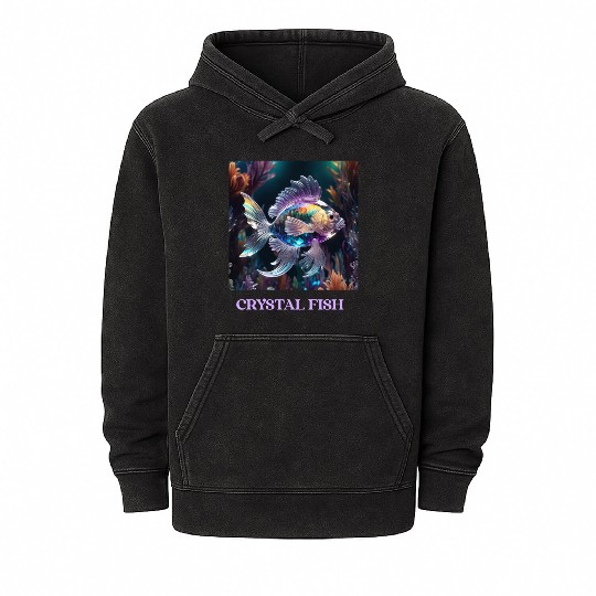 Colorful Crystal Glass Fantasy Fish Mineral Wash Hoodies