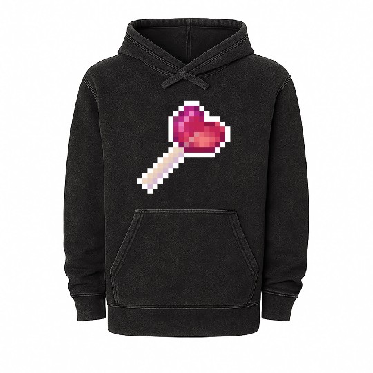 Pixel Art Sprite Cute Heart Lollipop Mineral Wash Hoodies