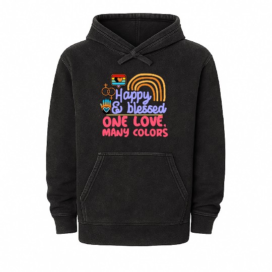 pride month, happy and blessed, love is love Mineral Wash Hoodies