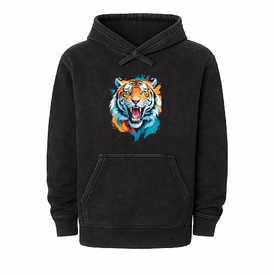 Colorful Tiger Face Mineral Wash Hoodies