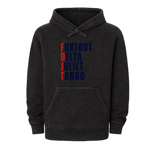 FOXTROT DELTA JULIET TANGO WHITE Mineral Wash Hoodies