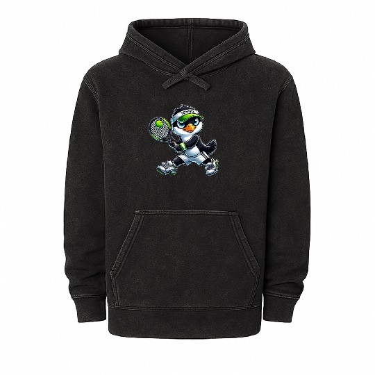 Cute Penguin Tennis Player Cartoon Mineral Wash Hoodies