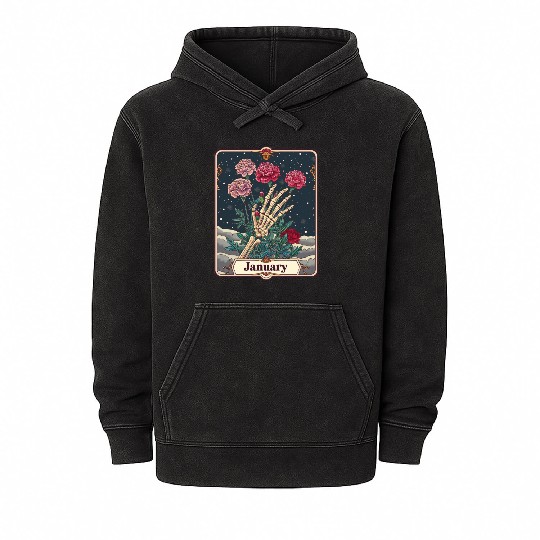 January Gothic Tarot Card - Carnation Flower & Ske Mineral Wash Hoodies