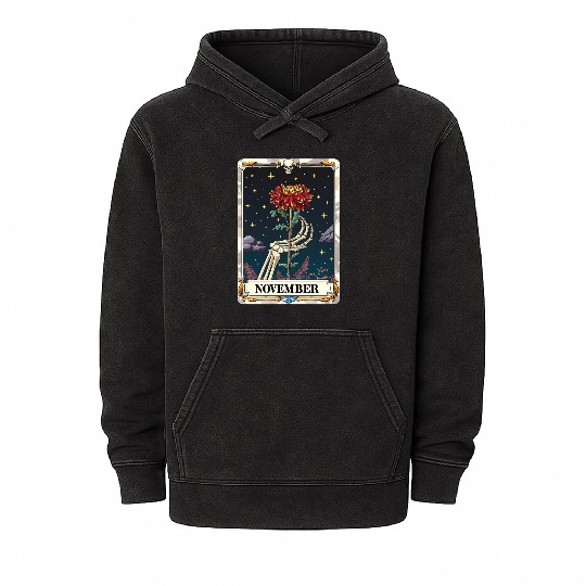 November Gothic Tarot Card - Chrysanthemum Flower Mineral Wash Hoodies