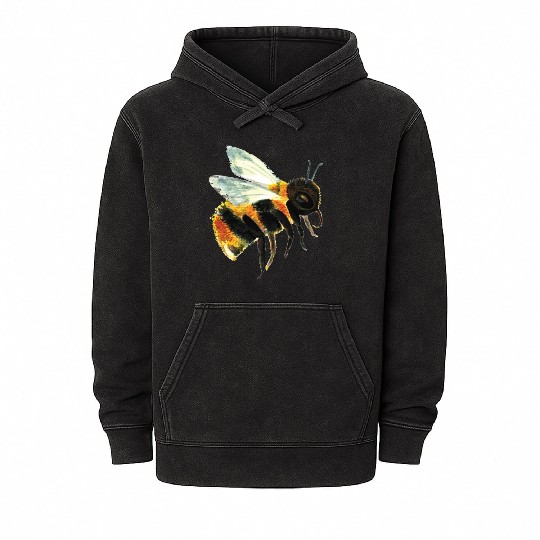 Cute Bumble Bee Flying Illustration Mineral Wash Hoodies