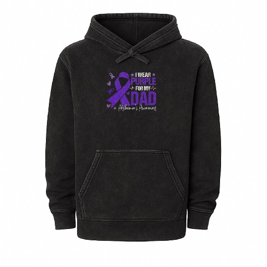 I Wear Purple for My Dad Alzheimer's Awareness Mineral Wash Hoodies