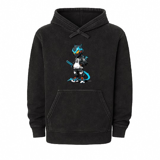 Chibi Dragon Ninja Character Mineral Wash Hoodies