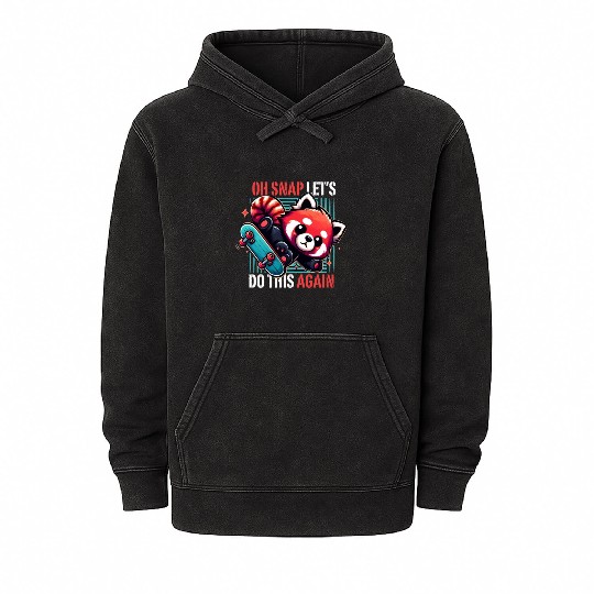 Cute Red Panda Skater, Funny Skateboarding Graphic Mineral Wash Hoodies