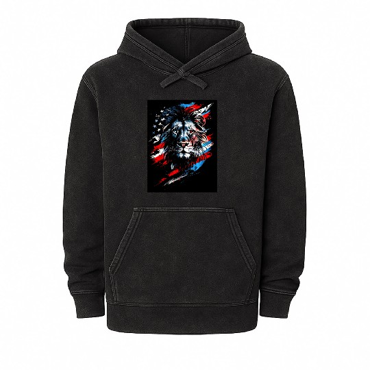 Lion American Flag Mineral Wash Hoodies
