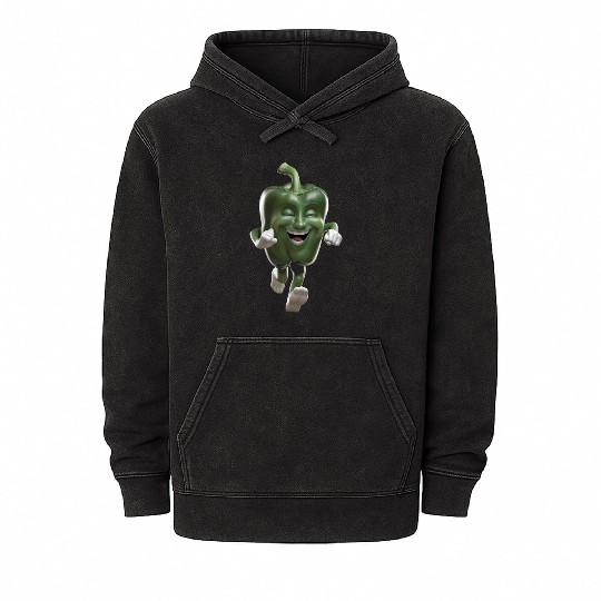 Green Bell Pepper Running Realistic Mineral Wash Hoodies