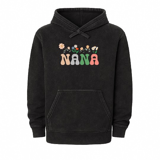 Nana Wildflower Floral Design Cherry Blossom Nana Mineral Wash Hoodies