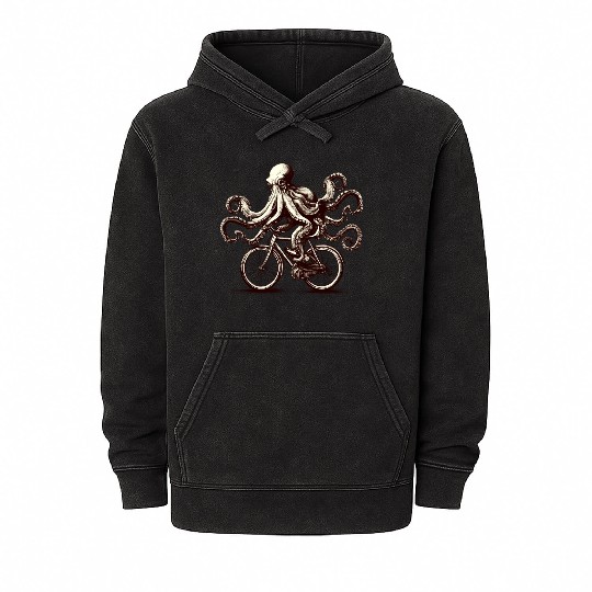 Octopus on Bicycle Cycling Lover Funny Design Mineral Wash Hoodies