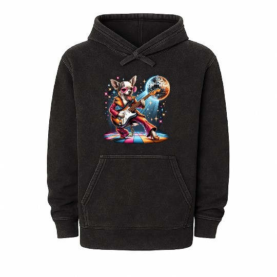 Disco Guitar Chihuahua dog Mineral Wash Hoodies