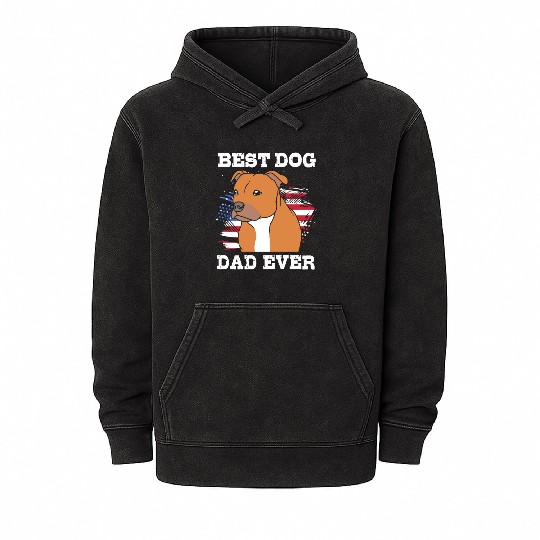 Fathers Day Dog Dad With American Flag Staffy Dad Mineral Wash Hoodies