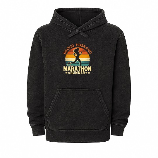 Proud Husband Of a Marathon Runner Retro Vintage Mineral Wash Hoodies