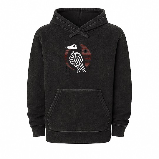 The Bone Raven japanese mystical bird Mineral Wash Hoodies