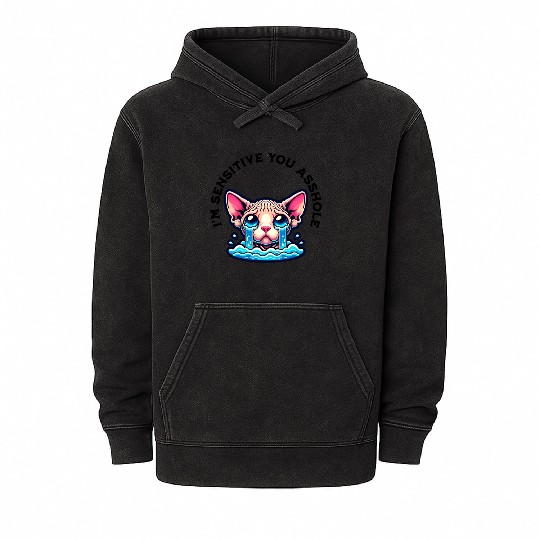 Funny Sphynx Cat Humourous Saying I Am Sensitive Mineral Wash Hoodies
