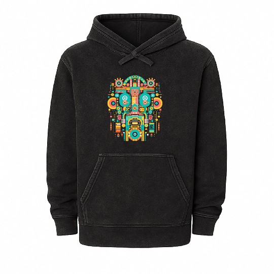 Maya God Mayan Mythology Itzamna Mask Art Mineral Wash Hoodies