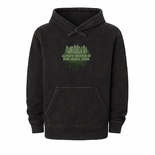 Grass Greener in Blue Grass Iowa Pun IA Joke Des M Mineral Wash Hoodies