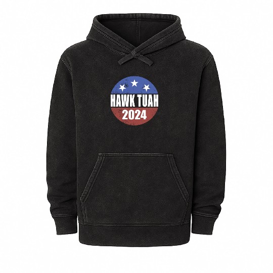 Hawk Tuah 2024 Election Button Hawk Tuahhawk tuah Mineral Wash Hoodies