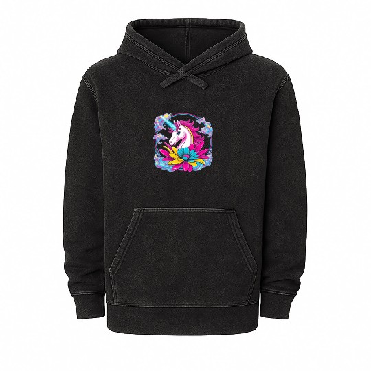 Unicorn flowers colors Mineral Wash Hoodies