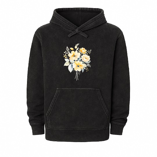 Radiant Yellow Floral Watercolor Mineral Wash Hoodies