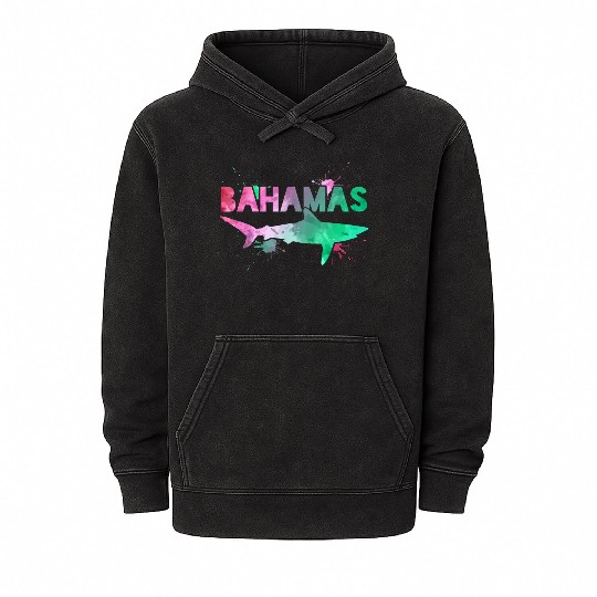 Bahamas Shark Watercolor Souvenir Mineral Wash Hoodies