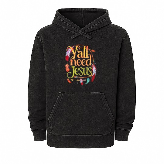Yall Jesus Christian Faith Religious Mineral Wash Hoodies