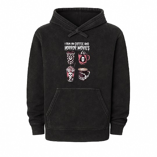 I Run on Coffee And Horror Movies Scary Halloween Mineral Wash Hoodies