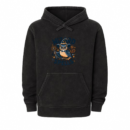 Wizard Owl Magical Pretzel Spells Mineral Wash Hoodies