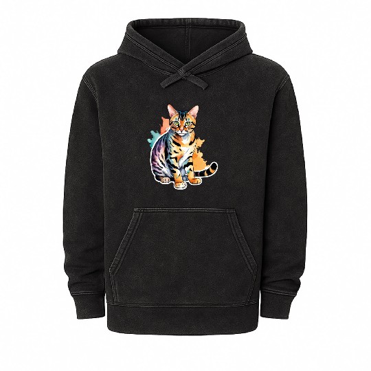 Leopard Cat Watercolor Mineral Wash Hoodies