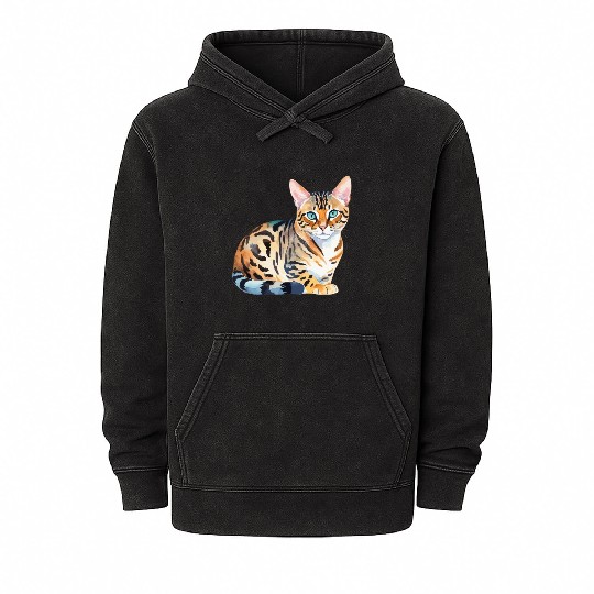 Leopard Cat Watercolor Mineral Wash Hoodies