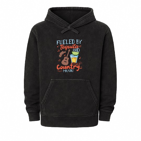 Fueled By Tequila And Country Music Western Cowboy Mineral Wash Hoodies