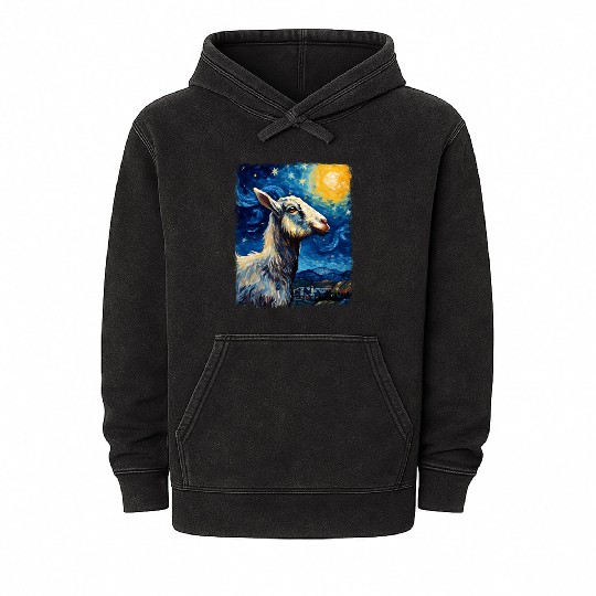 Goat Farm Animal Farmer Starry Night Painting Mineral Wash Hoodies