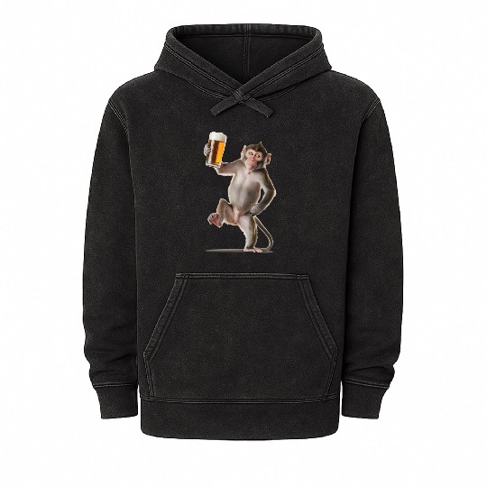 Monkey Drinking Beer Realistic Mineral Wash Hoodies