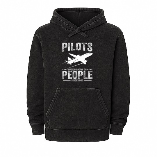Pilots Looking Down On People Funny Aviation Airpl Mineral Wash Hoodies