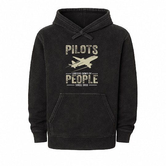 Pilots Looking Down On People Funny Aviation Airpl Mineral Wash Hoodies