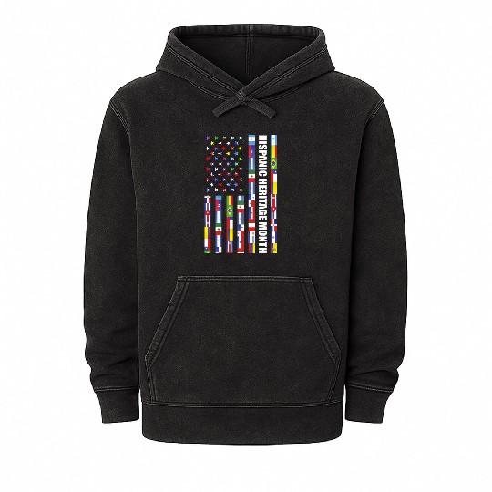 Hispanic Heritage month USA Flag all Countries Mineral Wash Hoodies