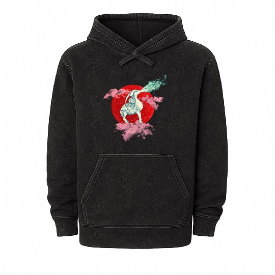 Mythical Chimera Kirin Standing on a Seal Larger Mineral Wash Hoodies