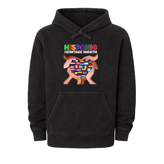 Hispanic Heritage Month All Countries Heart Hands Mineral Wash Hoodies