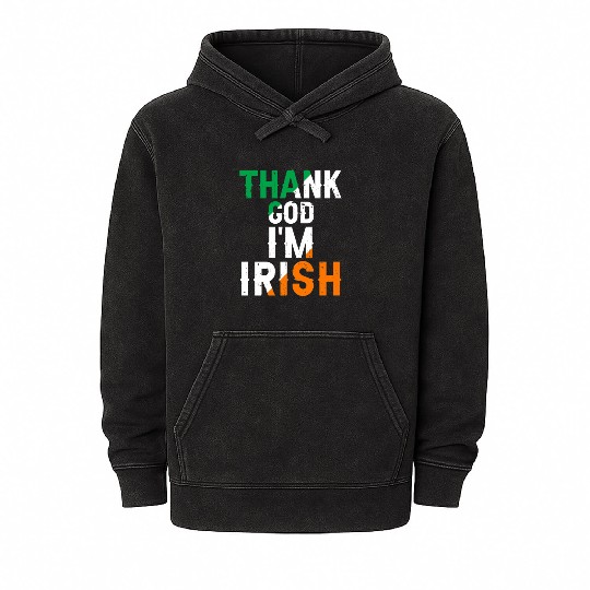 St Patricks Thank God Im Irish Premium Mineral Wash Hoodies