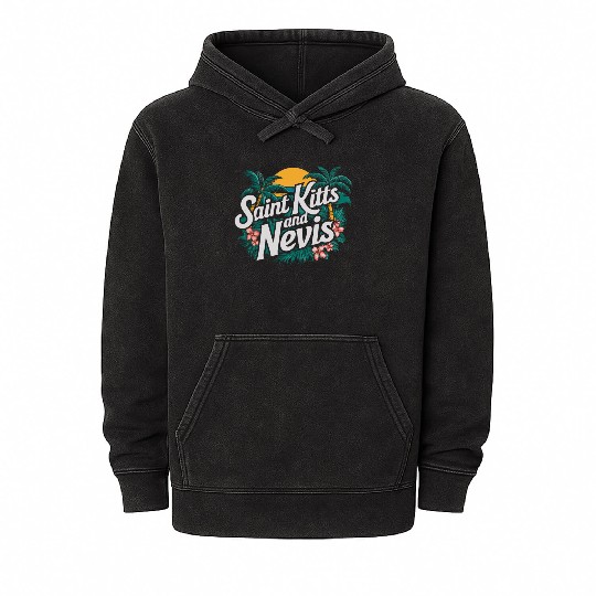 Saint Kitts And Nevis Souvenir Tropical Paradise Mineral Wash Hoodies