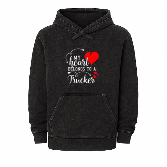 I Love My Trucker Husband Wife Gifts Valentines Mineral Wash Hoodies