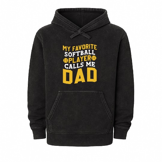 Calls Me Softball Dad Funny Daddy Father's Day Mineral Wash Hoodies