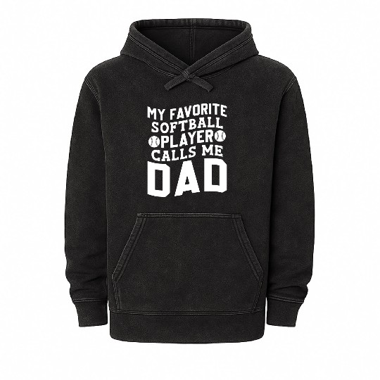 Calls Me Softball Dad Funny Daddy Father's Day Mineral Wash Hoodies
