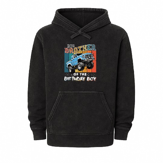 Big Brother of the Birthday Boy Monster Truck Mineral Wash Hoodies