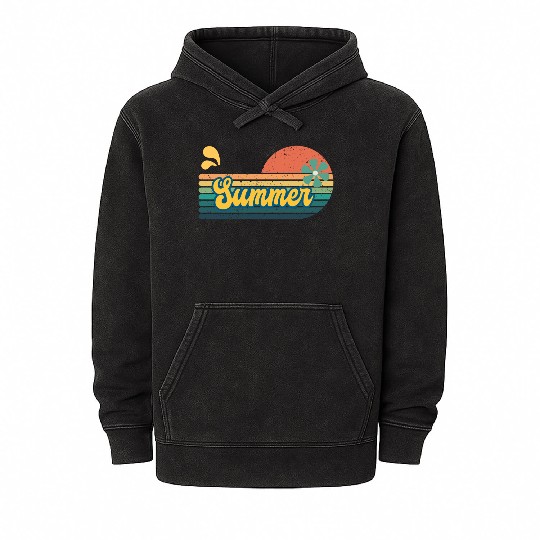 Vintage Aesthetic Graphics Summer Retro Design Mineral Wash Hoodies