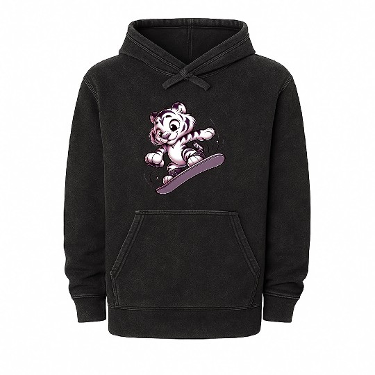 Cute Snowboarder Tiger Mineral Wash Hoodies