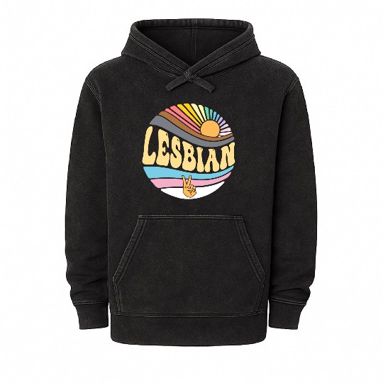 Vintage Lesbian Pride Month - Groovy LGBT Gay Mineral Wash Hoodies